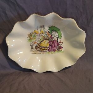Vintage Crinoline "Lavender Lady" Fluted Dish Berry Bowl Antique